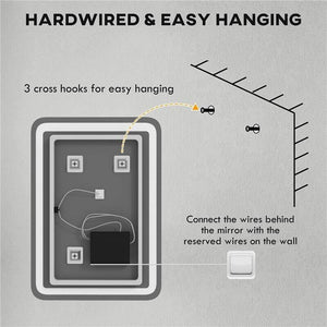 SPECCHIO BAGNO CON INTERRUTTORE TOUCH, LUCE LED A 3 TEMPERATURE E ANTIAPPANNAMENTO, 70X50CM