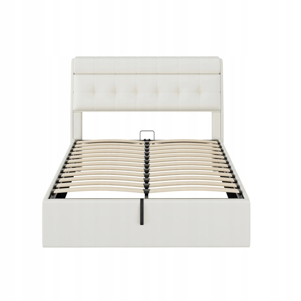 Letto imbottito 140x200 bianco, base sollevabile
