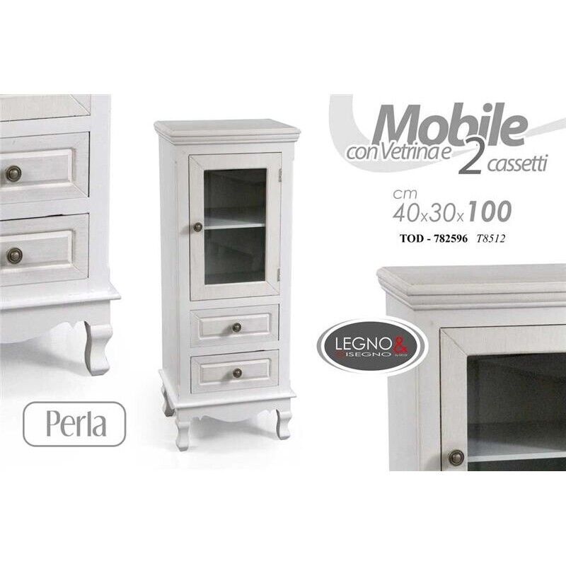 MOBILE CON VETRINA E 2 CASSETTI 40 X 30 X 100 CM PERLA