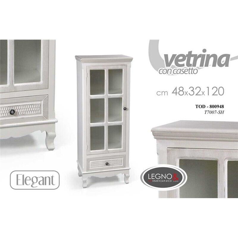 VETRINA CON 3 RIPIANI E 1 CASSETTO 48X32X120 CM BIANCA