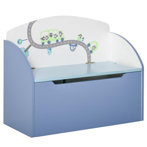 CASSAPANCA BAULE PORTAGIOCHI PANCA IN LEGNO BLU PER BAMBINI 3-8 ANNI