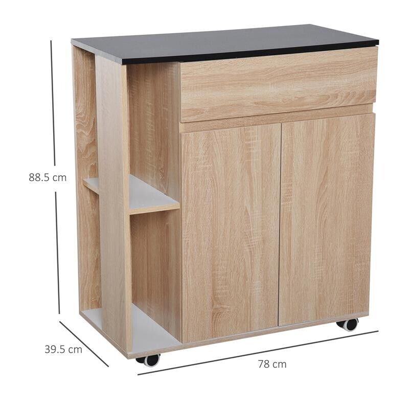 MOBILETTO DA CUCINA CON RUOTE CASSETTI ARMADIETTO LEGNO