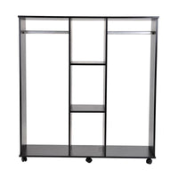 ARMADIO GUARDAROBA A 5 RIPIANI CON RUOTE E BARRE APPENDIABITI 120X40X128CM NERO