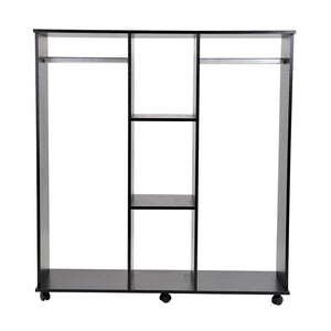 ARMADIO GUARDAROBA A 5 RIPIANI CON RUOTE E BARRE APPENDIABITI 120X40X128CM NERO