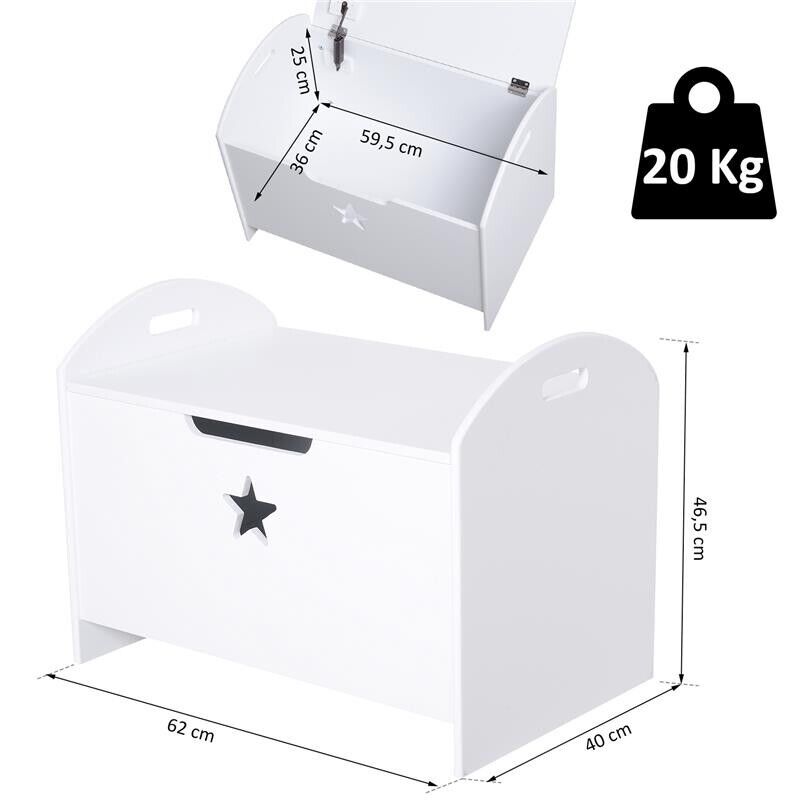 BAULE CONTENITORE PORTAGIOCHI PER CAMERETTA BAMBINI IN LEGNO BIANCO  62 X 40 X 46.5CM