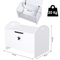 BAULE CONTENITORE PORTAGIOCHI PER CAMERETTA BAMBINI IN LEGNO BIANCO  62 X 40 X 46.5CM