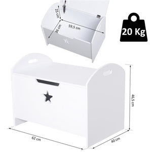 BAULE CONTENITORE PORTAGIOCHI PER CAMERETTA BAMBINI IN LEGNO BIANCO  62 X 40 X 46.5CM