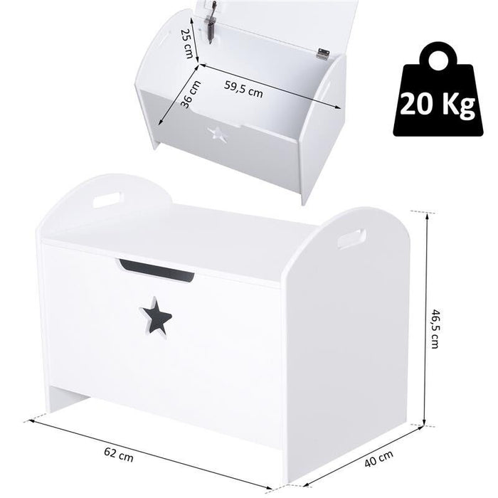 BAULE CONTENITORE PORTAGIOCHI PER CAMERETTA BAMBINI IN LEGNO BIANCO  62 X 40 X 46.5CM