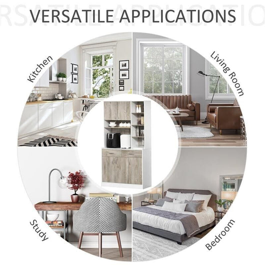 MOBILE BUFFET DISPENSA CUCINA BIANCO E LEGNO ANTE CASSETTI VANI APERTI