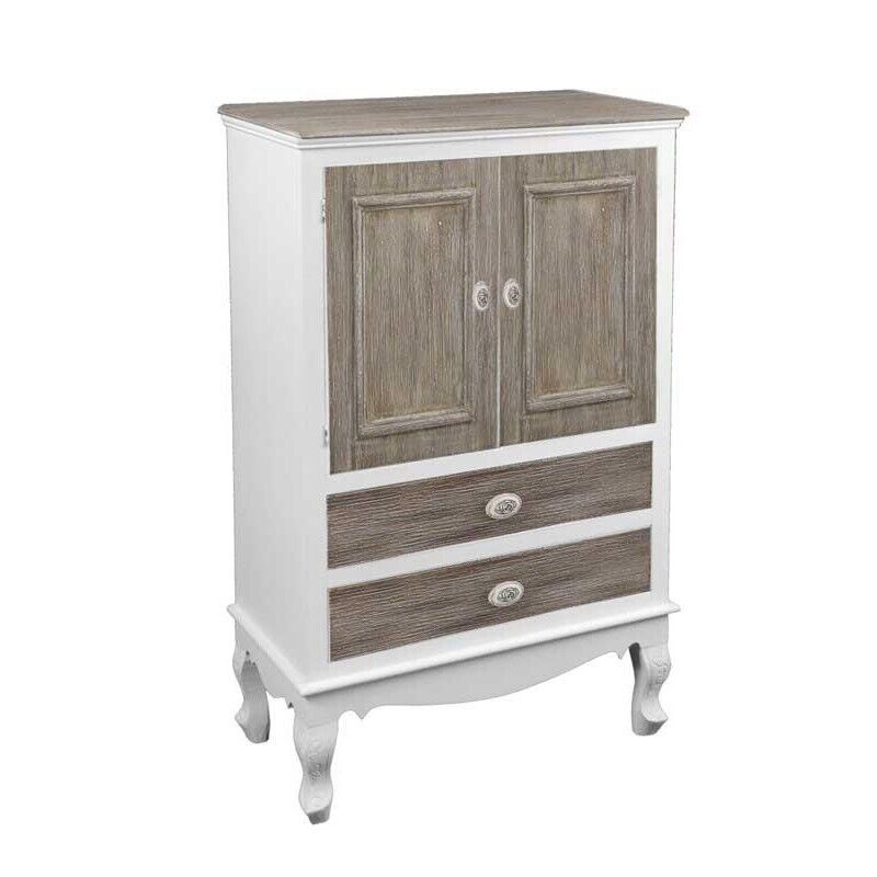 MOBILE CON ANTE E 2 CASSETTI BICOLOR 70X35X120 CM BIANCO E MARRONE