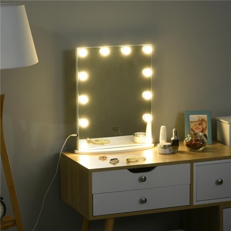 SPECCHIO DA TAVOLO PER TRUCCO E MAKE UP CON 12 LUCI A LED DIMMERABILI E INTERRUTTORE TOUCH