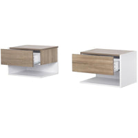 SET 2 COMODINI SOSPESI A PARETE CON CASSETTO E MENSOLA BIANCO E ROVERE