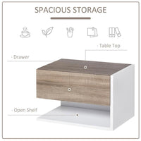 SET 2 COMODINI SOSPESI A PARETE CON CASSETTO E MENSOLA BIANCO E ROVERE