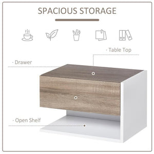 SET 2 COMODINI SOSPESI A PARETE CON CASSETTO E MENSOLA BIANCO E ROVERE