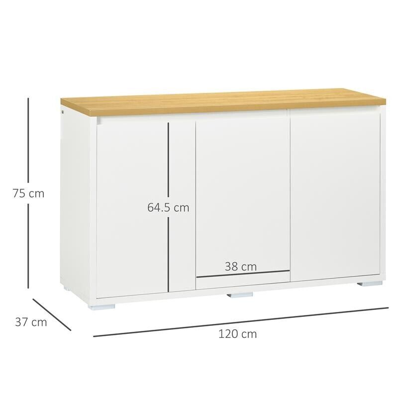 MOBILE MULTIUSO CON 2 ARMADIETTI A 2 LIVELLI IN TRUCIOLATO, RIPIANO REGOLABILE, 120X37X75CM BIANCO E COLOR LEGNO