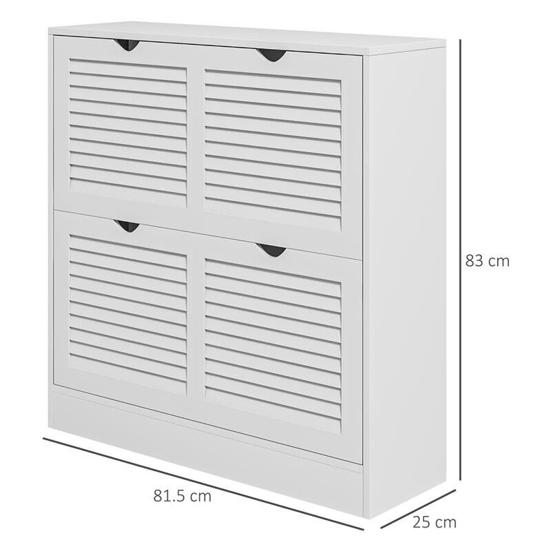 MOBILE SCARPIERA SALVASPAZIO IN LEGNO PER 16 PAIA DI SCARPE CON 2 ANTE A RIBALTA, 81.5X25X83CM, BIANCO