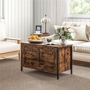 CASSAPANCA IN LEGNO DA 95L STILE INDUSTRIALE CON COPERCHIO E CERNIERA DI SICUREZZA, 80X40X49CM, MARRONE