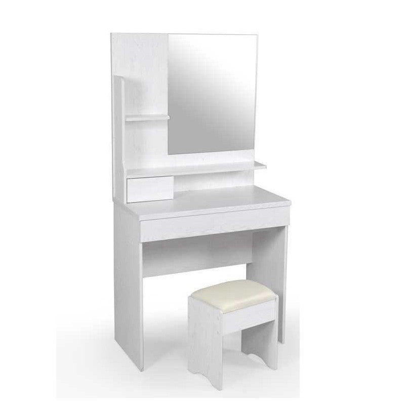 MOBILE TOLETTA CON SPECCHIO SGABELLO CASSETTO E TAVOLO 80X40X155CM BIANCO