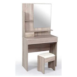 MOBILE TOLETTA CON SPECCHIO SGABELLO CASSETTO E TAVOLO 80X40X155CM ROVERE