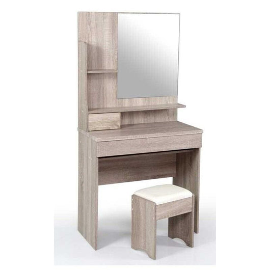 MOBILE TOLETTA CON SPECCHIO SGABELLO CASSETTO E TAVOLO 80X40X155CM ROVERE