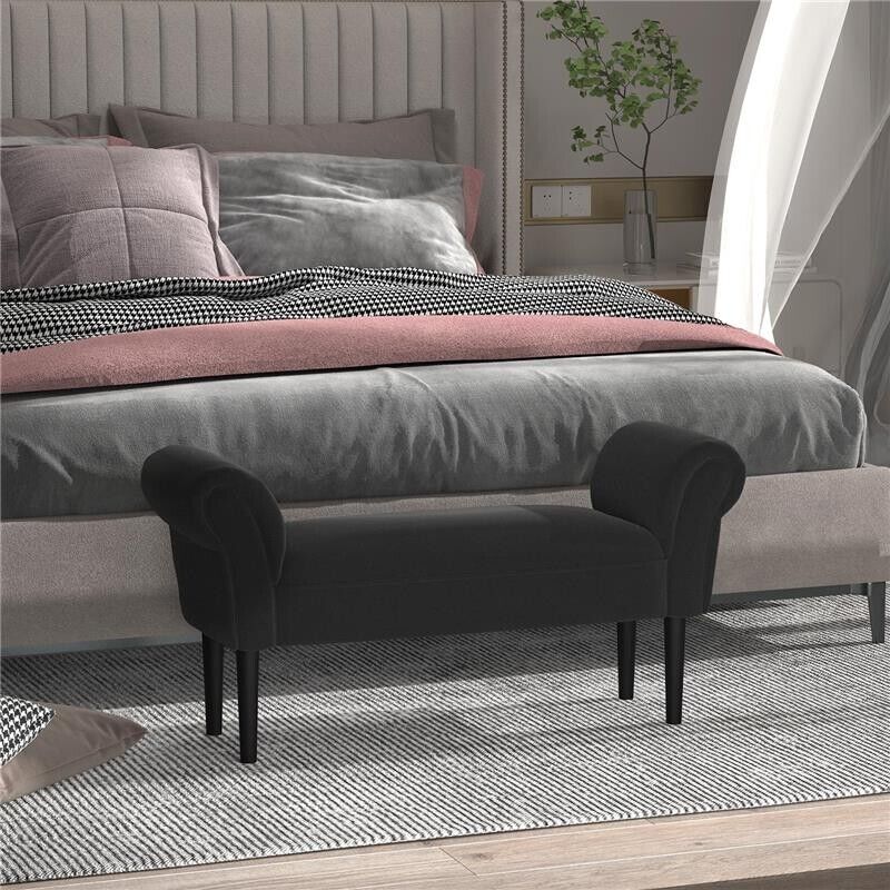PANCA FONDO LETTO IMBOTTITA CON BRACCIOLI ARROTOLATI, 102X35X51CM, NERO
