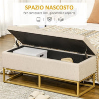 PANCA CON CONTENITORE IN POLIESTERE TRAPUNTATA CON GAMBE IN ACCIAIO D'ORO, 110X44X48CM, BEIGE