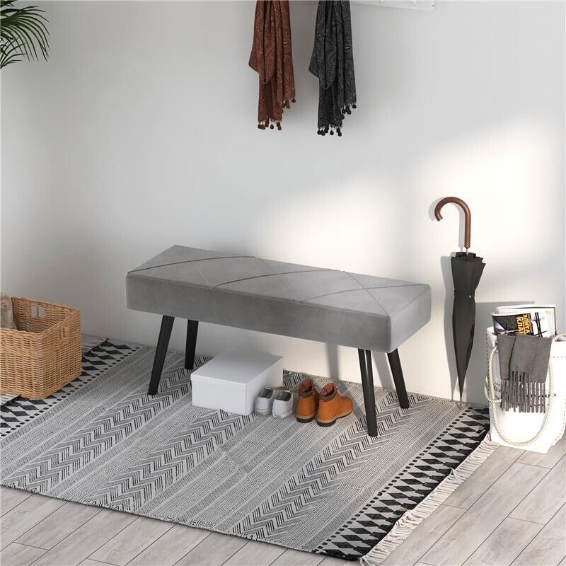 PANCA IMBOTTITA FONDOLETTO IN VELLUTO CON GAMBE IN ACCIAIO, 100X36X45CM, GRIGIO