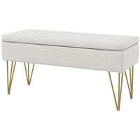PANCA FONDO LETTO CON CONTENITORE IN TESSUTO E GAMBE IN ACCIAIO, 100X40X49CM, CREMA