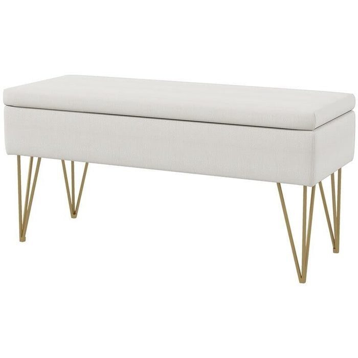 PANCA FONDO LETTO CON CONTENITORE IN TESSUTO E GAMBE IN ACCIAIO, 100X40X49CM, CREMA