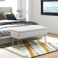 PANCA FONDO LETTO CON CONTENITORE IN TESSUTO E GAMBE IN ACCIAIO, 100X40X49CM, CREMA