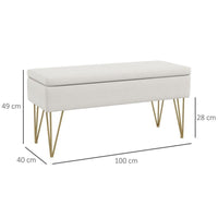 PANCA FONDO LETTO CON CONTENITORE IN TESSUTO E GAMBE IN ACCIAIO, 100X40X49CM, CREMA