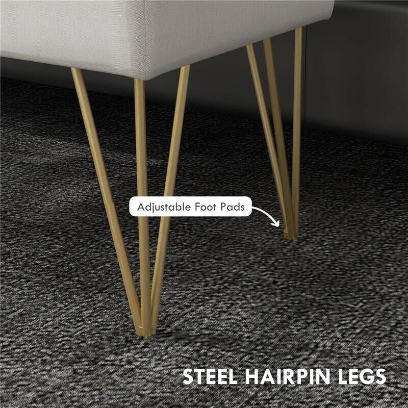 PANCA FONDO LETTO CON CONTENITORE IN TESSUTO E GAMBE IN ACCIAIO, 100X40X49CM, CREMA