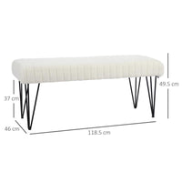 PANCA FONDOLETTO MODERNA CON GAMBE A FORCINA, IN TESSUTO EFFETTO CINIGLIA, LEGNO E METALLO, 118.5X46X49.5 CM, CREMA
