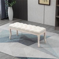 PANCA FONDOLETTO VINTAGE CON SEDUTA IMBOTTITA IN TESSUTO E GAMBE IN LEGNO, 110X40X48CM, BEIGE
