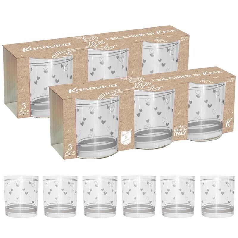 AVIO SET 6 BICCHIERI PER ACQUA CON DESIGN A CUORICINI TORTORA