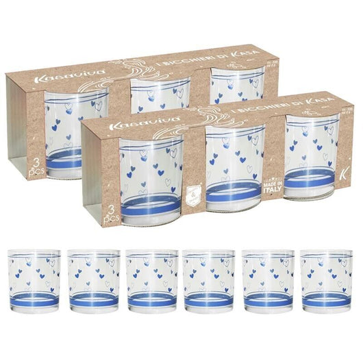 AVIO SET 6 BICCHIERI PER ACQUA CON DESIGN A CUORICINI BLU
