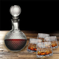 SET BOTTIGLIA SFERA IN VETRO DA 1 LITRO CON 4 BICCHIERI DA LIQUORE ROYAL CAPIENZA 150 ML