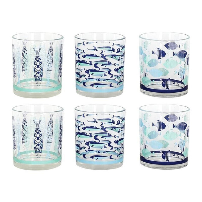 MAURY'S SET 6 BICCHIERI IN VETRO PER ACQUA DESIGN PESCI