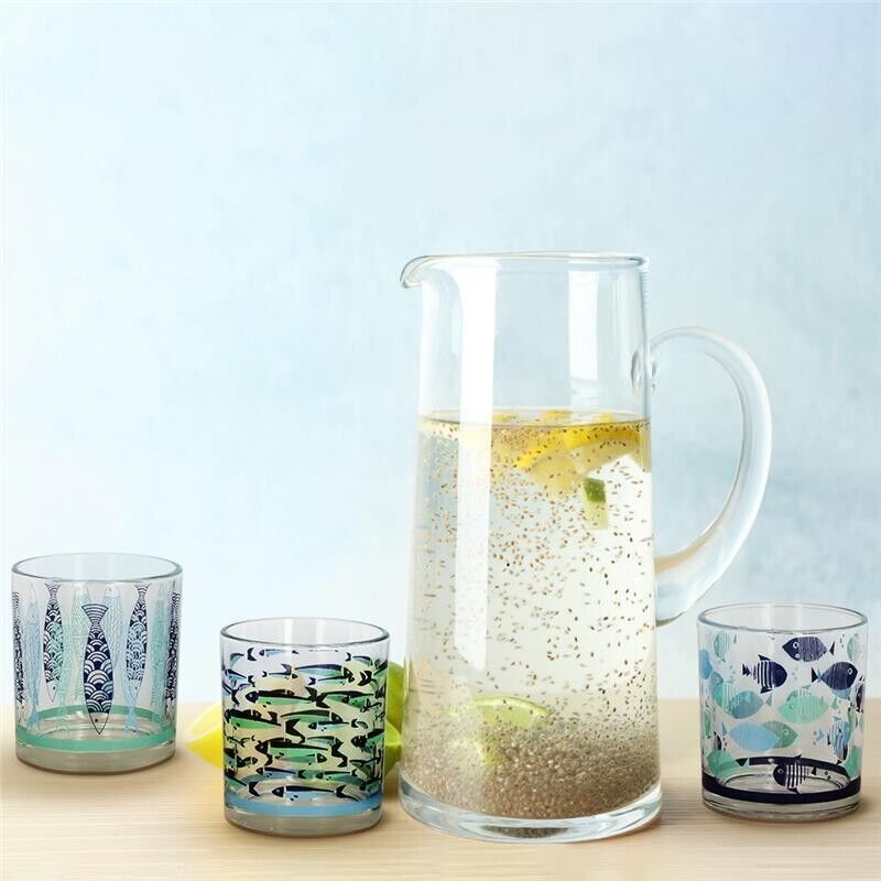 MAURY'S SET 6 BICCHIERI IN VETRO PER ACQUA DESIGN PESCI