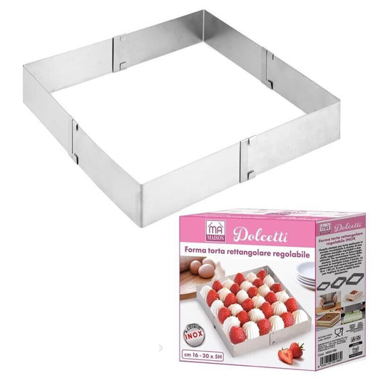 FORMA TORTA RETTANGOLARE REGOLABILE IN ACCIAIO INOX