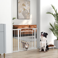 Cancelletto di Sicurezza per Animali con Estensioni 76-104x77cm Porta per Gatti Bianco