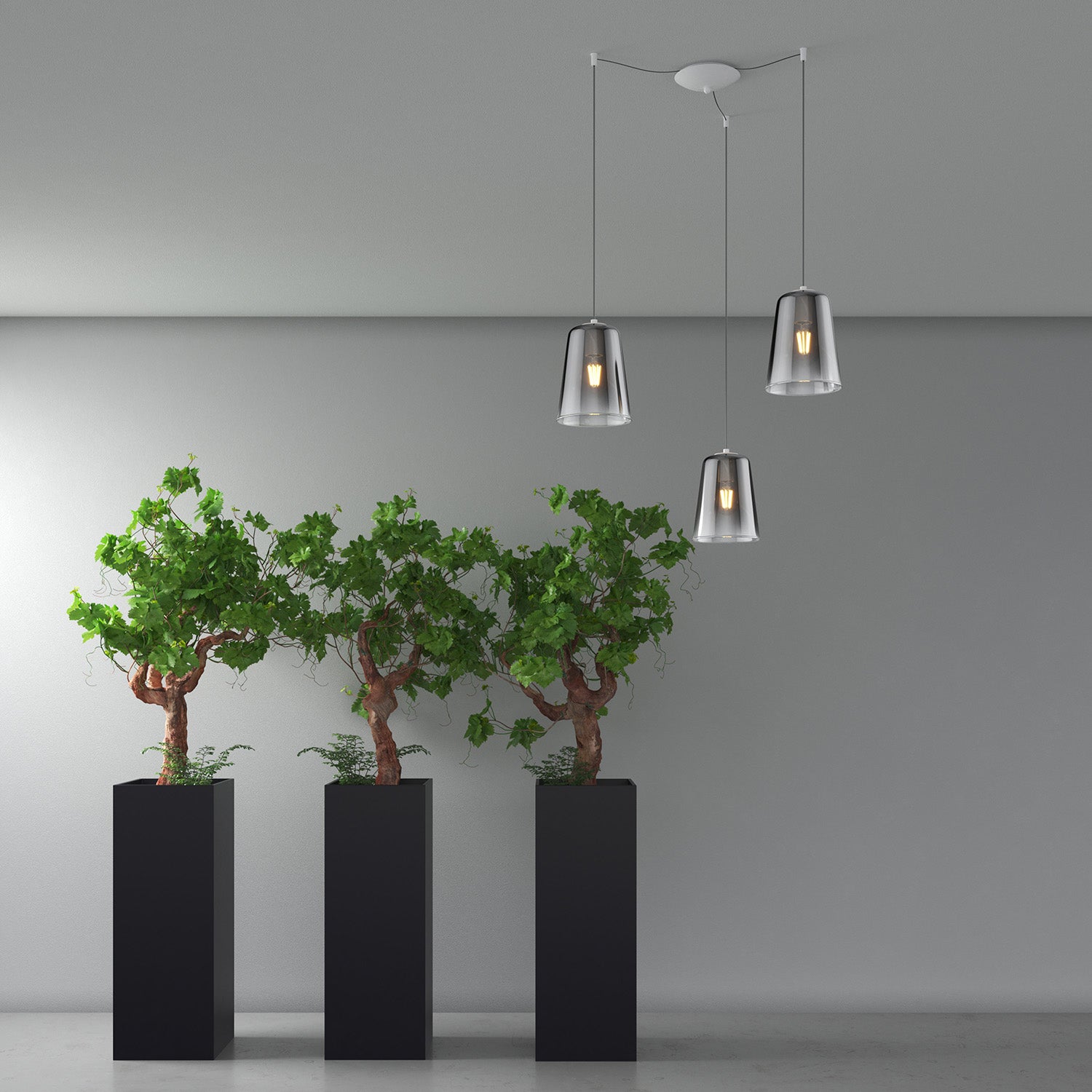 Lampadario Contemporaneo Shaded Metallo Bianco Vetro Cromo 3 Luci E27