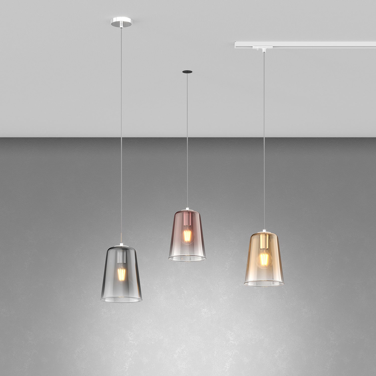 Lampadario Contemporaneo Shaded Metallo Cromo Vetro 1 Luce E27
