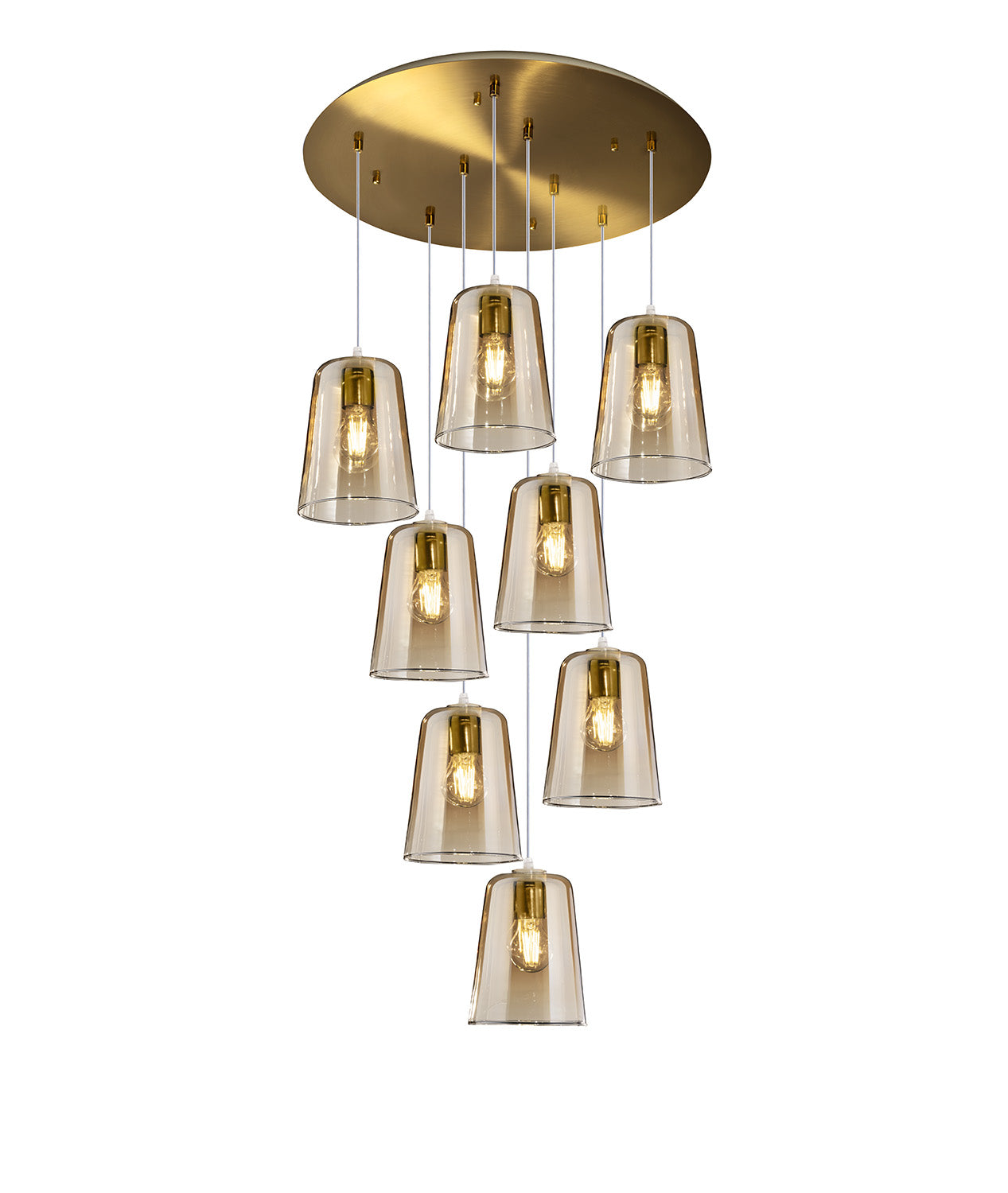 Lampadario Contemporaneo Shaded Metallo Ottone Vetro Ambra 8 Luci E27