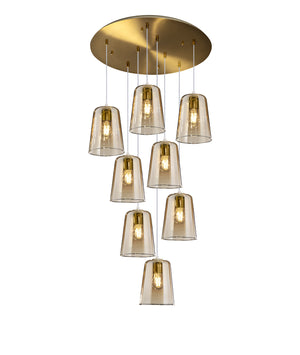 Lampadario Contemporaneo Shaded Metallo Ottone Vetro Ambra 8 Luci E27