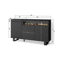 Credenza, Mobile, 150x35x87cm, 3 Porte, Camino elettrico, Design industriale, Nero RF2515