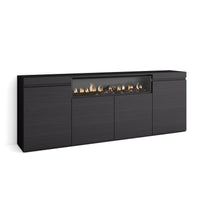 Credenza, Mobile, 200x35x75cm, 4 Porte, Camino elettrico, Nero RF2294