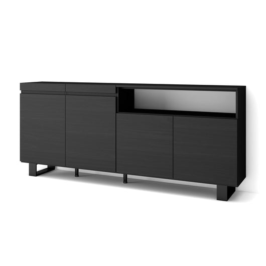 Credenza, Mobile, 200x35x87cm, 4 Porte, Design industriale, Nero RF2388