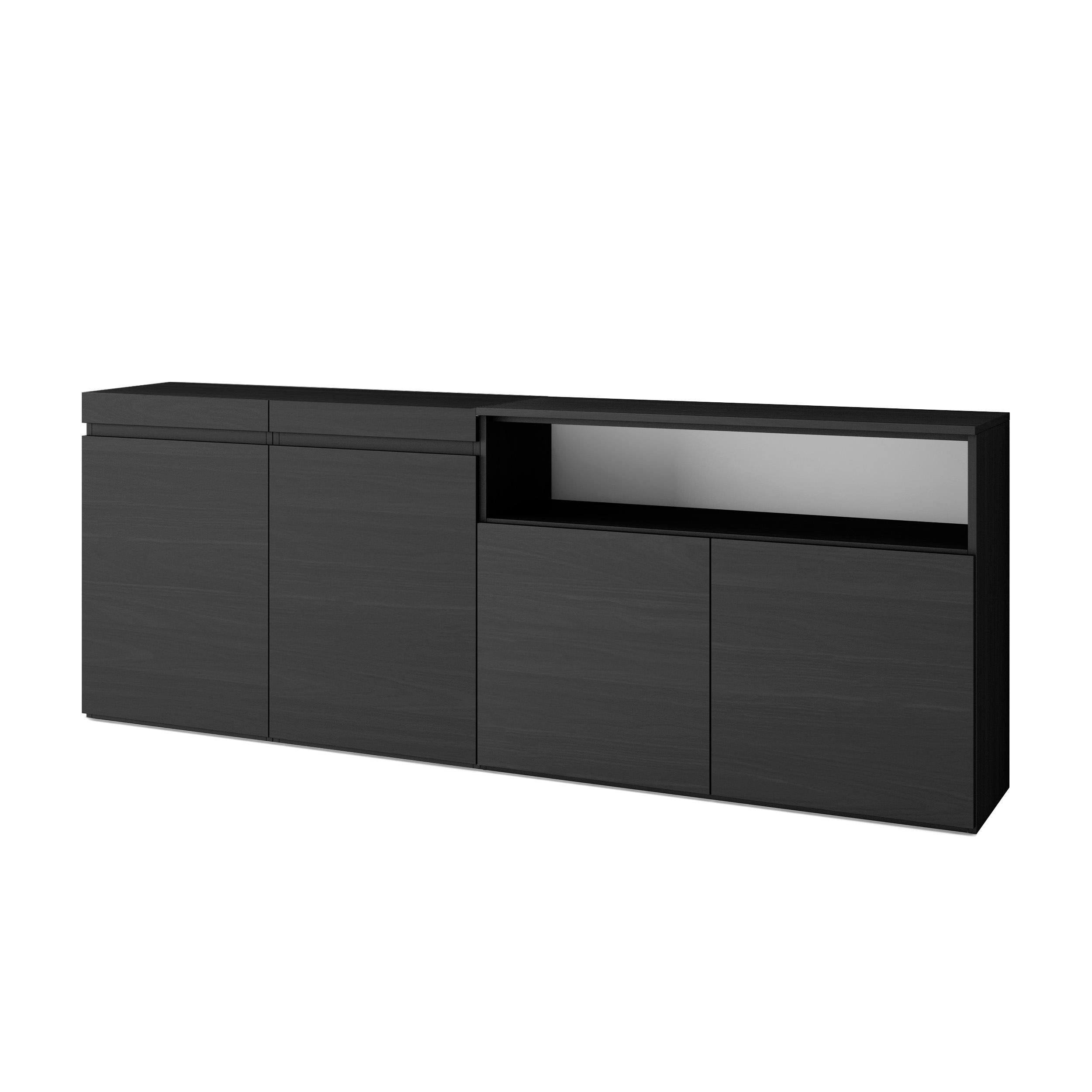 Credenza, Mobile, 200x35x75cm, 4 Porte, grande stoccaggio, Nero RF2387
