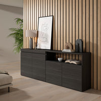 Credenza, Mobile, 200x35x75cm, 4 Porte, grande stoccaggio, Nero RF2387